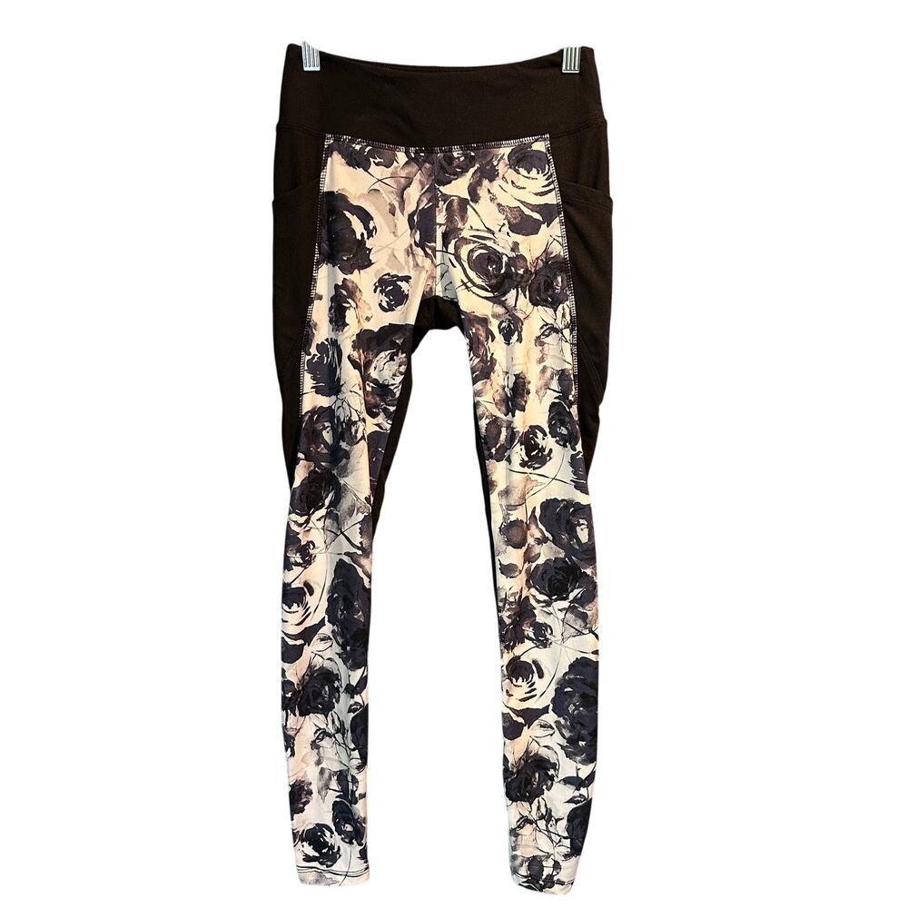 Marika Size Small Floral Print and Black Leggings Pockets Yoga Loungewear Gym